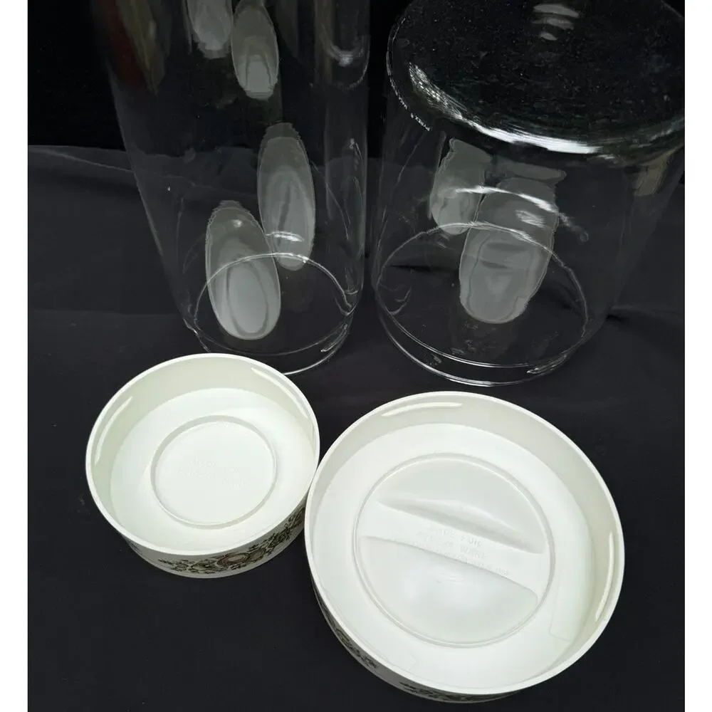 Two Vintage Pyrex Spice of Life Glass Store N See Stackable Storage Canisters